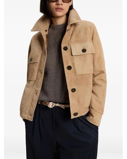 Woolrich Natural Suede Shearling-Collar Jacket