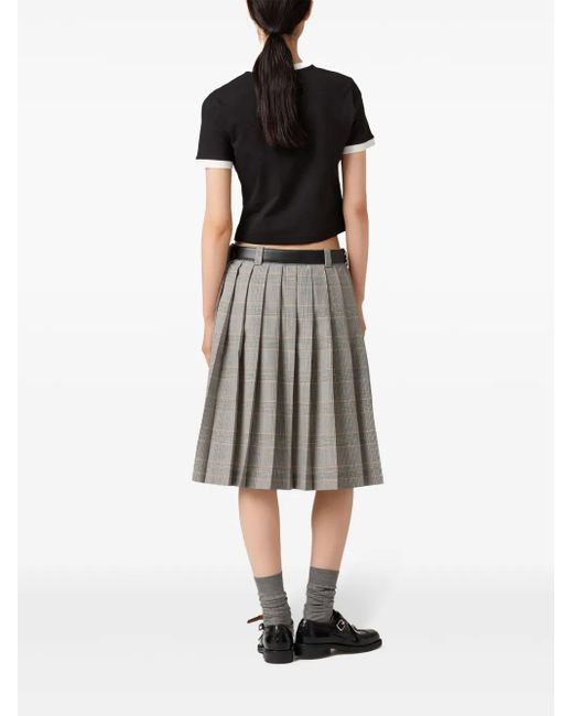 Miu Miu Logo-Embroidered T-Shirt in Black | Lyst