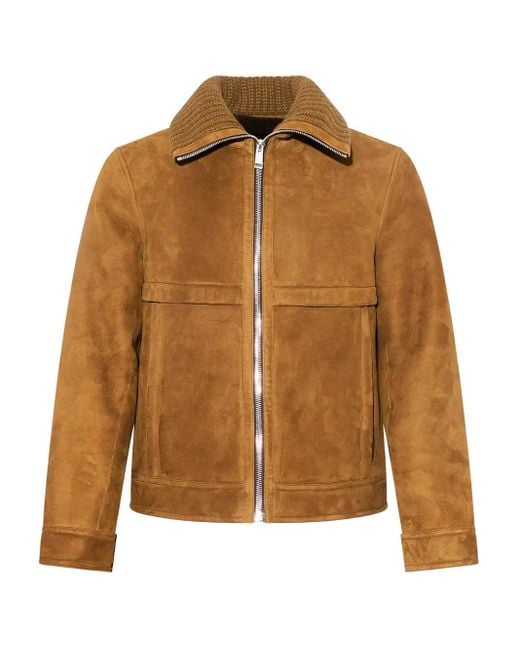 メンズ Yves Salomon Knitted-collar Suede Jacket Brown