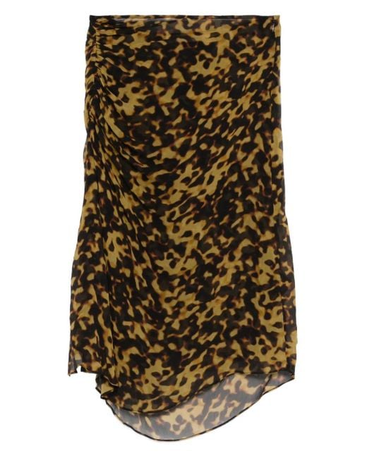Christopher Esber Brown Printed Ruched Midi Skirt