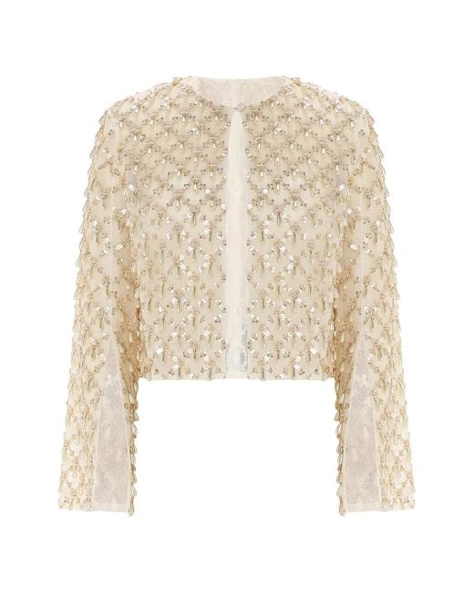 Rami Al Ali White Embellished Overlay-Top Tubino Maxi Gown