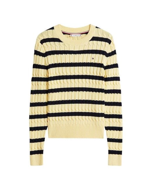 Tommy Hilfiger White Striped Cable-Knit Sweater
