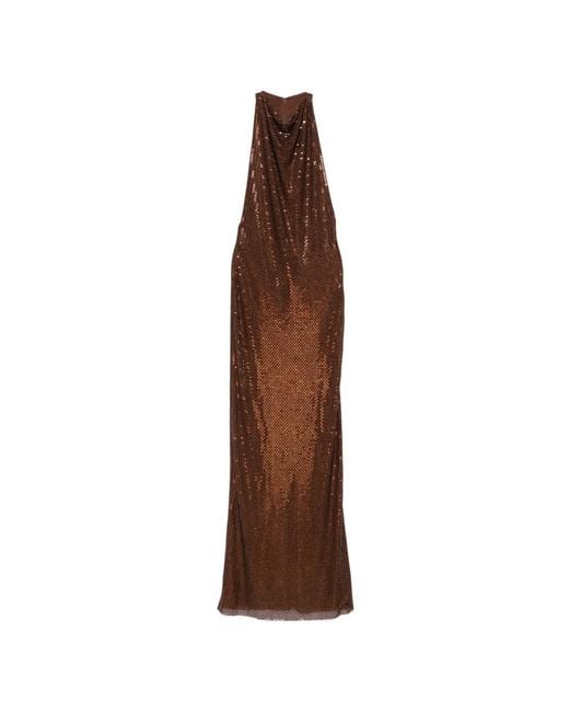 Vestido Largo Con Apliques De Strass Self-Portrait de color Brown
