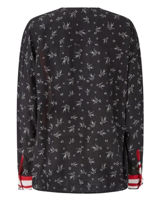 Pinko Black Bird-Print Striped Top