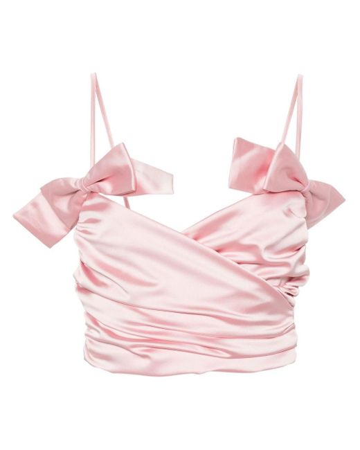 Fiorucci Bow-embellished Satin Cropped Top in het Pink