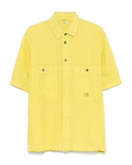 C P Company Yellow Linen Short-Sleeve Shirt for men
