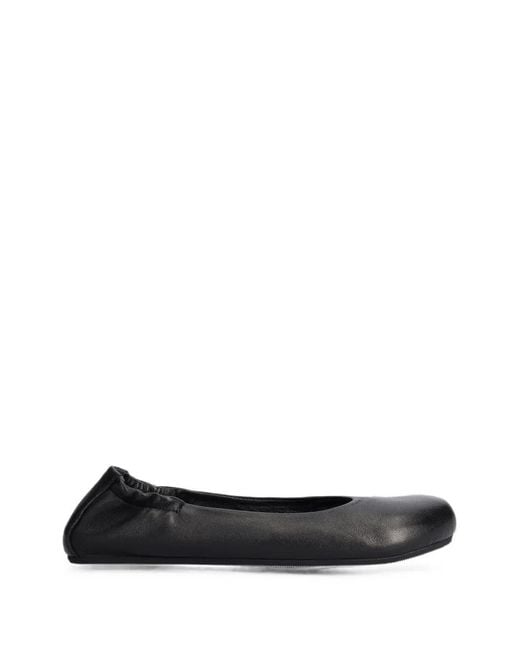 Groundies Black Elasticated Leather Ballet Flats