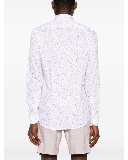 Boss White Floral-print Piqué Shirt for men