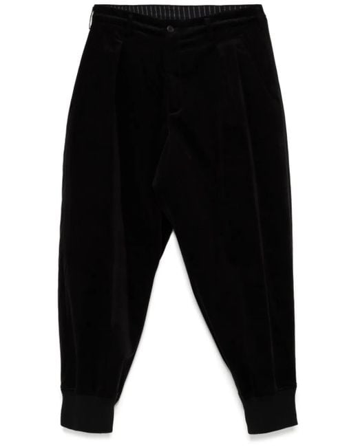 Yohji Yamamoto Black Velvet Tapered Trousers for men