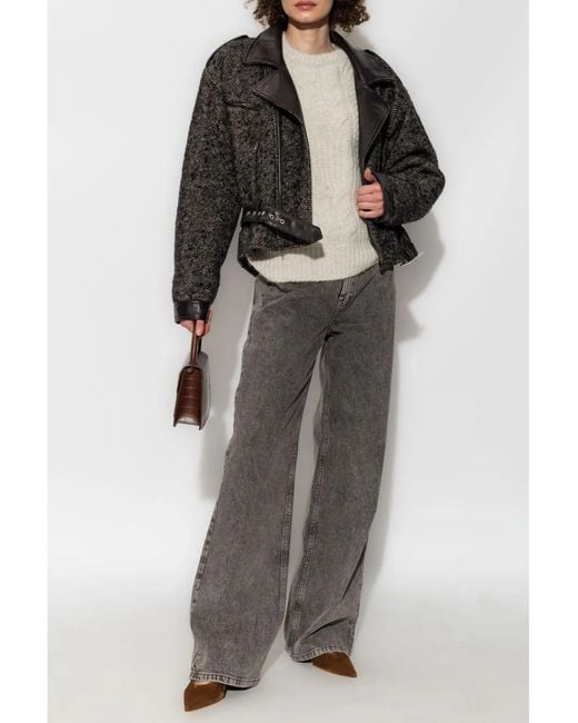 R13 Black Herringbone-Pattern Biker Jacket