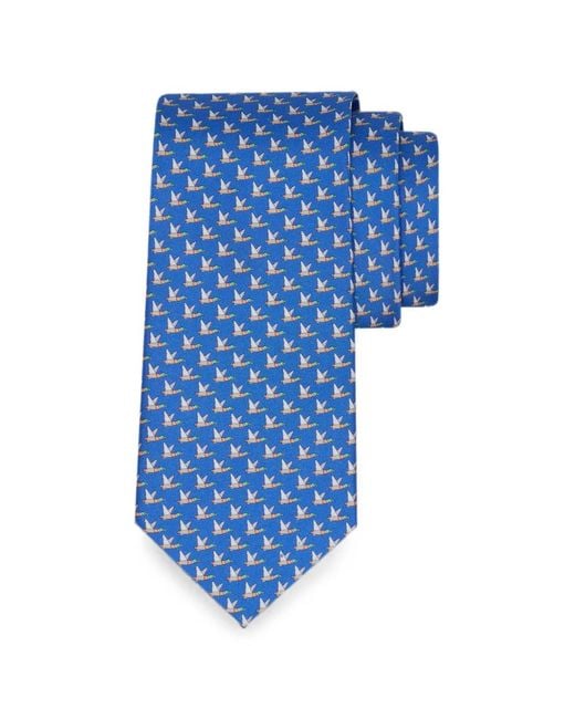 Ferragamo Blue Mallard-Print Silk Tie for men