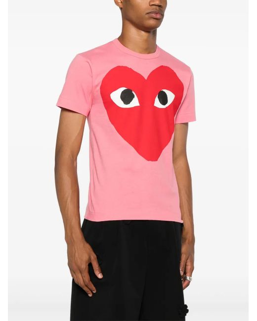 COMME DES GARÇONS PLAY Pink Heart-Print Cotton T-Shirt