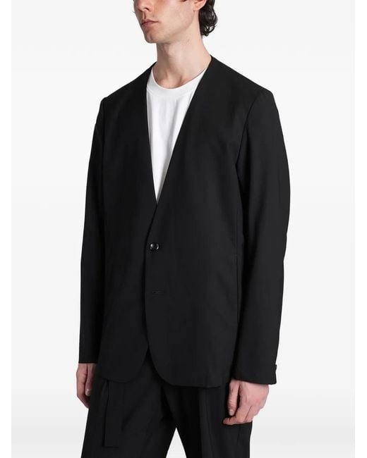 Attachment Black Collarless Single-Breasted Jacket for men