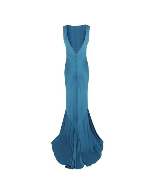 Max Mara Blue Satin-Crêpe Maxi Dress