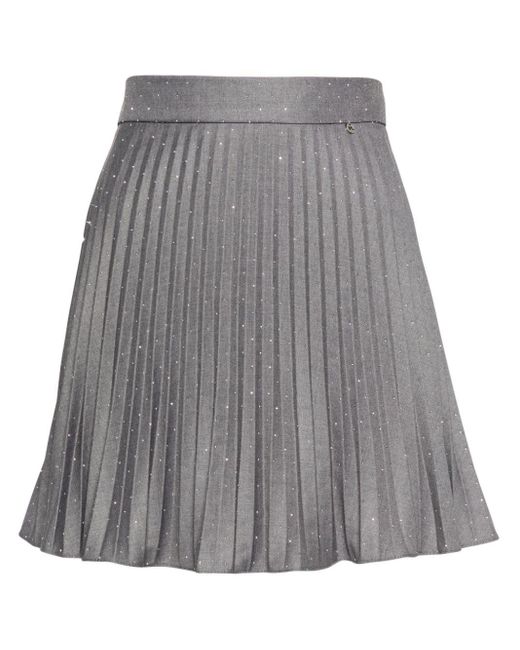 Nissa Gray Rhinestoned Pleated Miniskirt