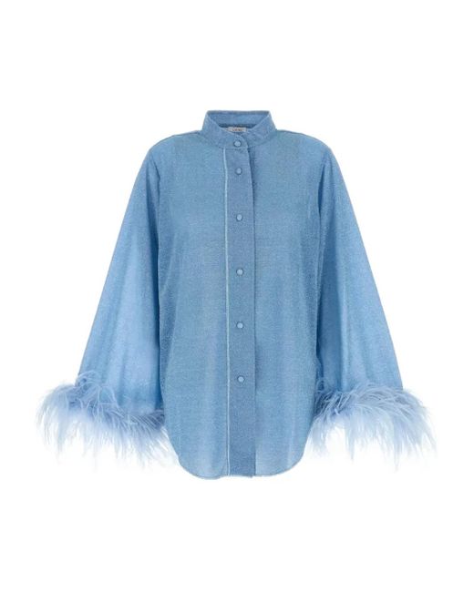 Oseree Blue Feather-Trimmed Shirt