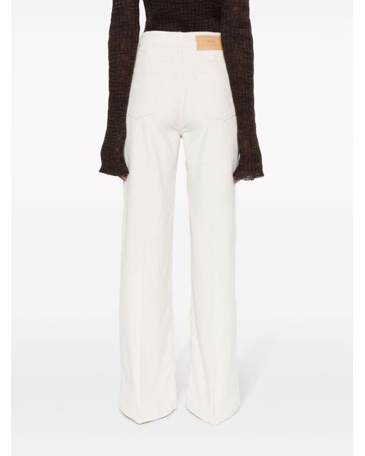 AMI White High-waisted Flared Corduroy Cotton Trousers