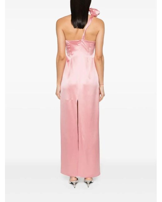 Magda Butrym Pink Floral-Applique Silk Satin Gown