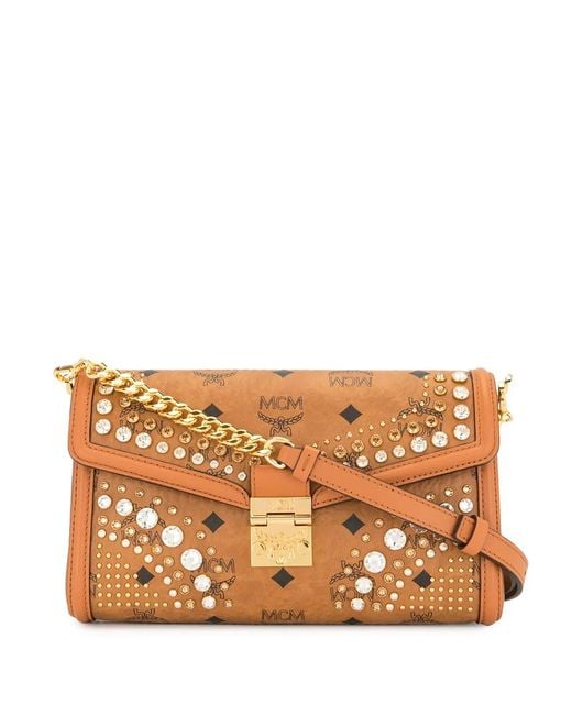 MCM Orange Crystal-Embellished Crossbody Bag