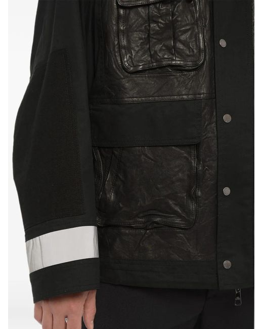 Neil Barrett Black Leather-Panelled Ribbed-Collar Shirt Jacket for men