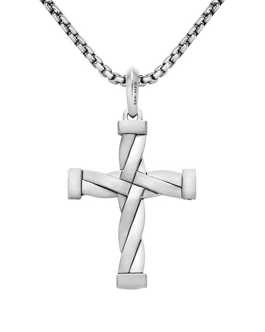 David Yurman White Sterling Dy Helios Diamond Cross Pendant (48Mm) for men