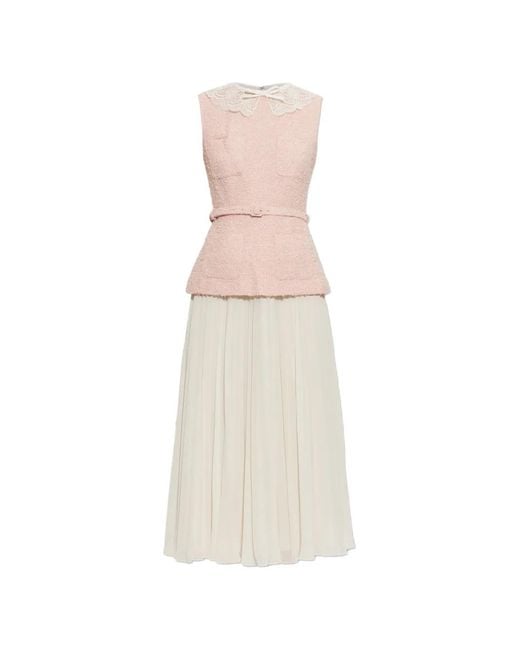 Self-Portrait White Lace-Collar Bouclé Midi Dress