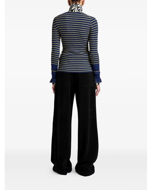 Proenza Schouler Blue Yasmine Striped Ruffled Sweater