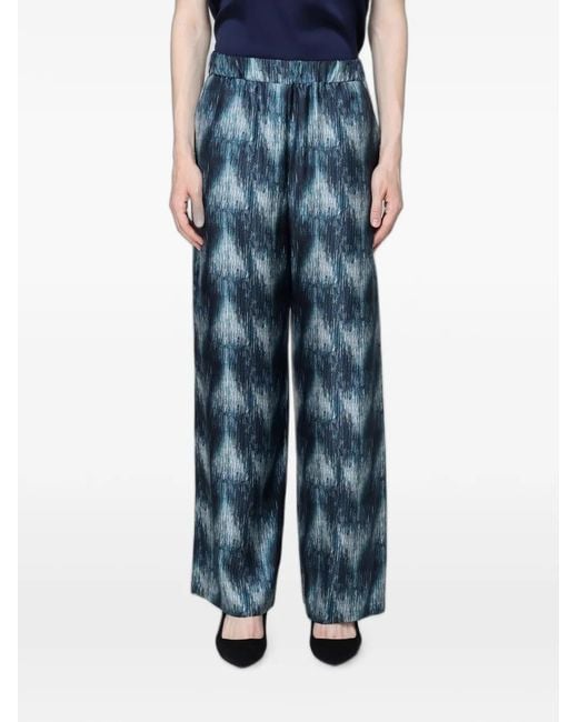 Max Mara Blue Printed Silk Palazzo Pants