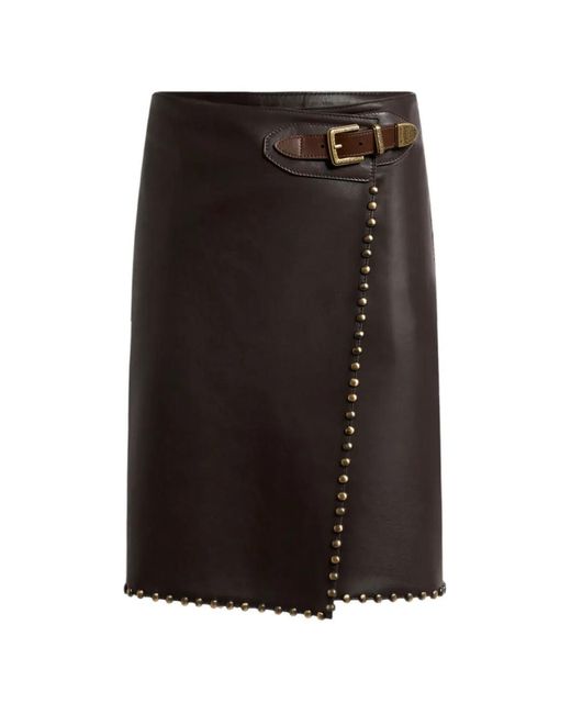 Etro Black Short Leather Skirt With Studs