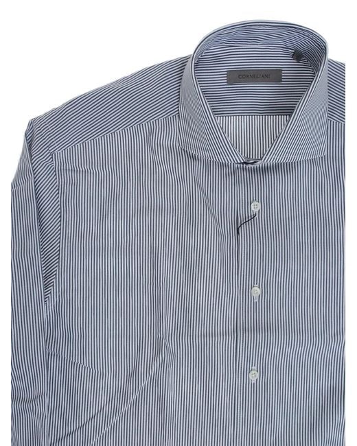 Corneliani Blue Awning-Striped French-Collar Shirt for men
