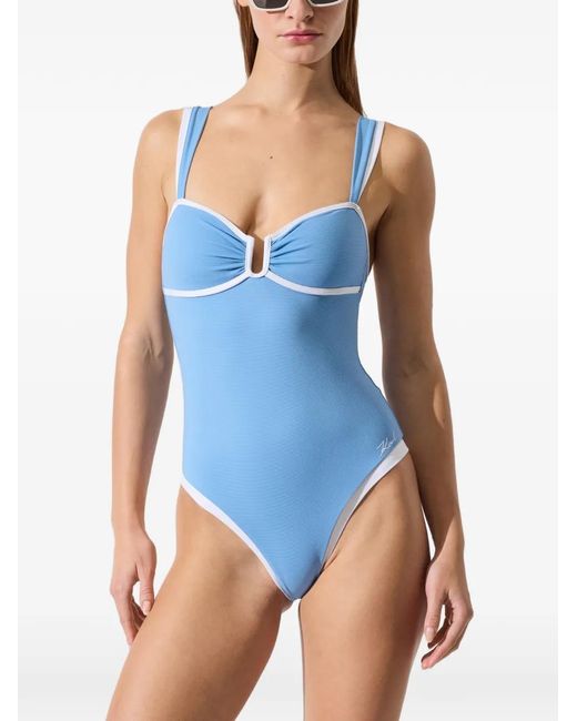 Karl Lagerfeld Blue Signature Cheeky Swimsuit