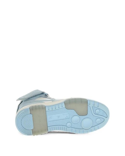 Off-White c/o Virgil Abloh Blue Mid-Top Out Of Office Leather Sneakers With Touch-Strap Closure