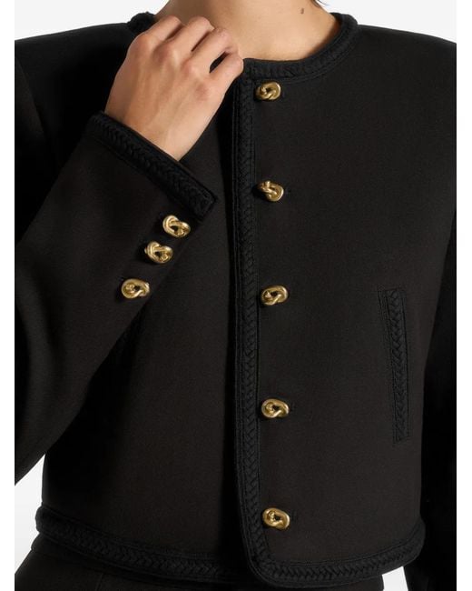 Manière De Voir Black Cropped Tailored Jacket With Braided Trim