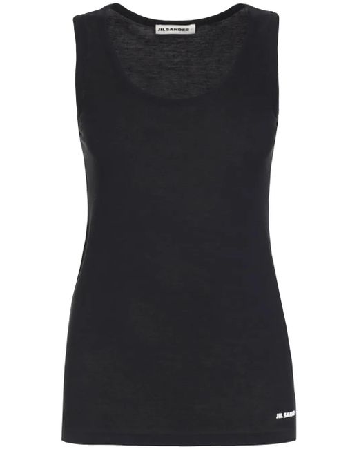 Jil Sander Black Stretch-Cotton Logo-Print Tank Top