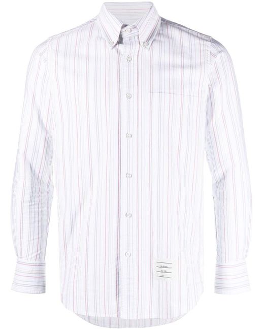 University-stripe long-sleeve shirt Thom Browne de hombre de color White