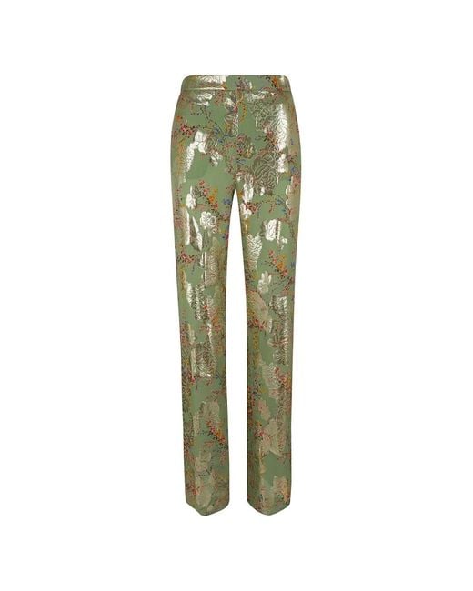 Valentino Garavani Green Floral-Brocade Trousers