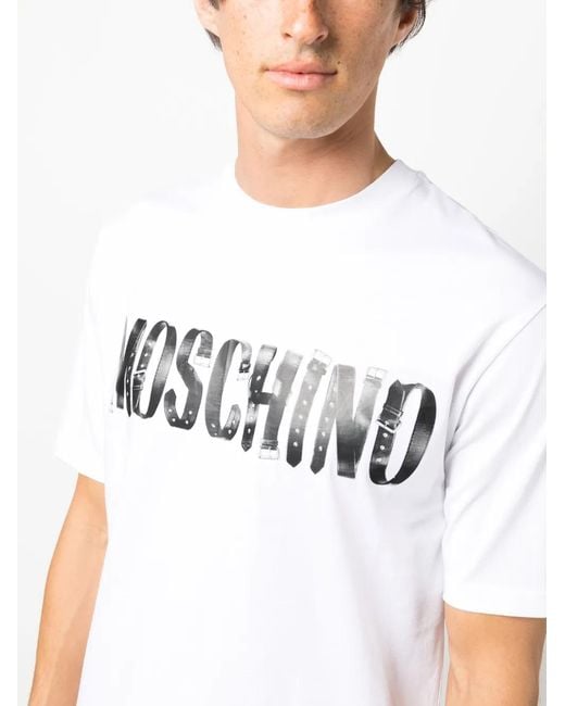 Moschino White Logo-Print Cotton T-Shirt for men