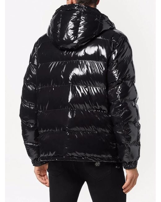 Philipp Plein Black High-shine Padded Jacket for men