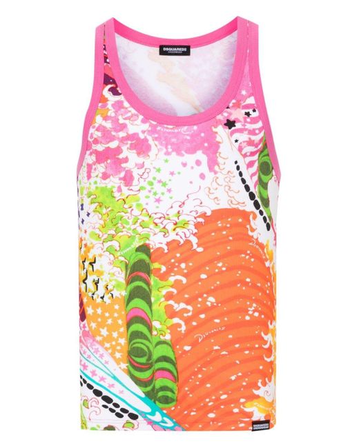 DSquared² Pink Graphic-print Tank Top for men