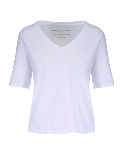 Majestic Filatures White T-Shirt mit V-Ausschnitt