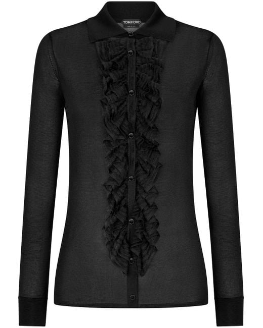 Tom Ford Black Ruffle-Panel Long-Sleeve Shirt