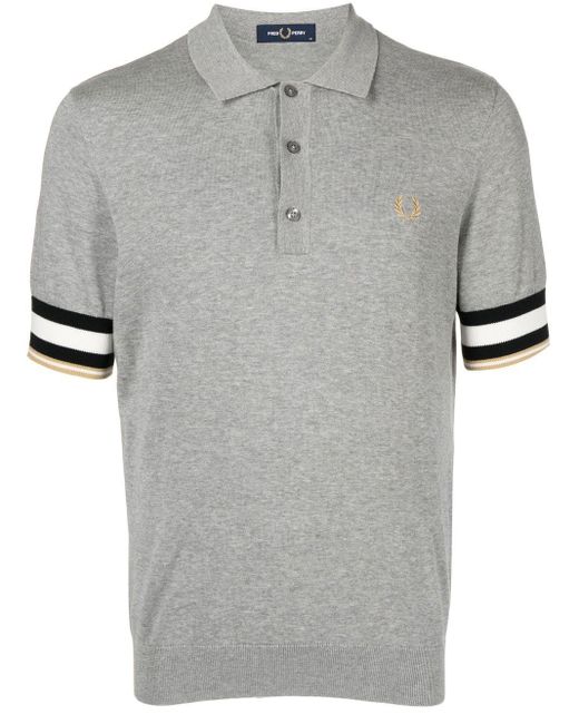 Fred Perry Cotton Embroidered-logo Fine-knit Polo Shirt in Grey (Grey ...