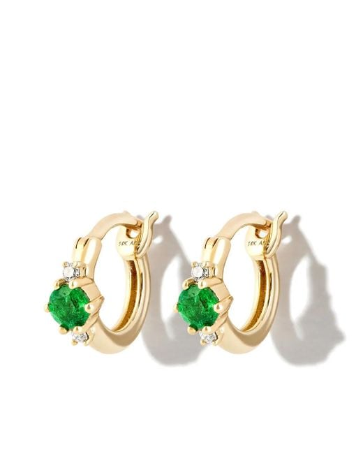 Adina Reyter White 14Kt Emerald Diamond Huggie Hoop Earrings