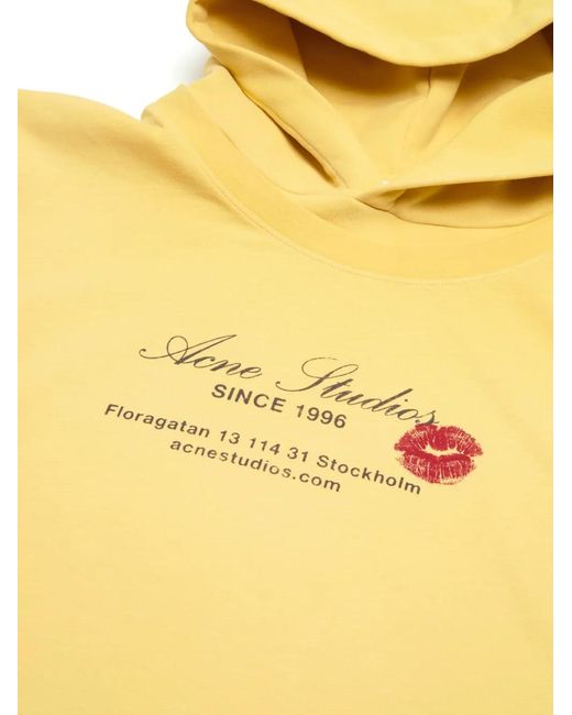 Acne Yellow Logo Print Hoodie