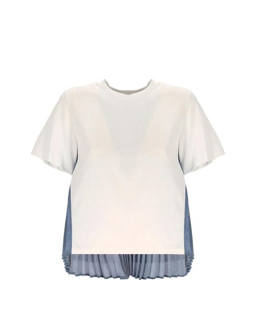 Emme White T-Shirt À Empiècement Plissé