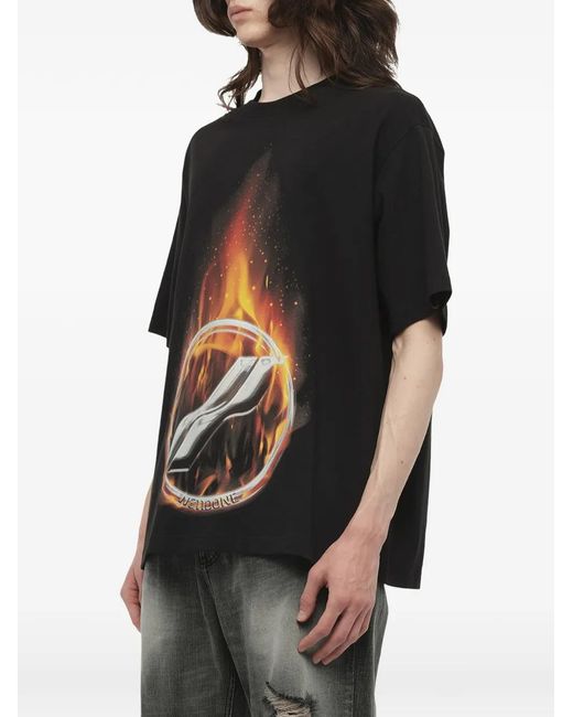 we11done Black Meteor-Print T-Shirt for men