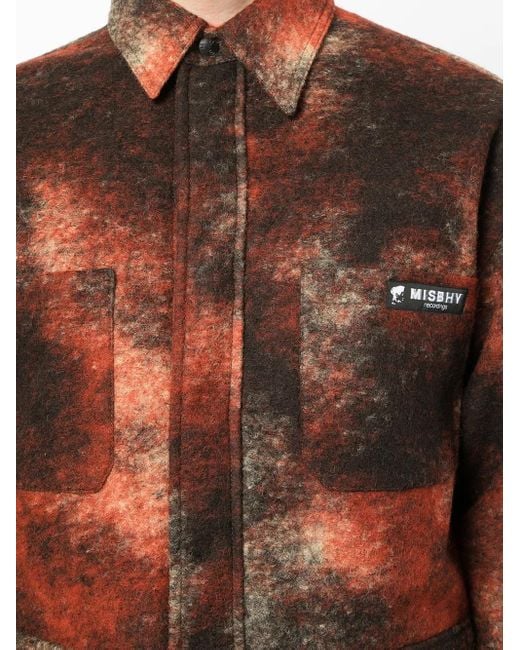 M I S B H V Brown Patterned Logo-Patch Shirt for men