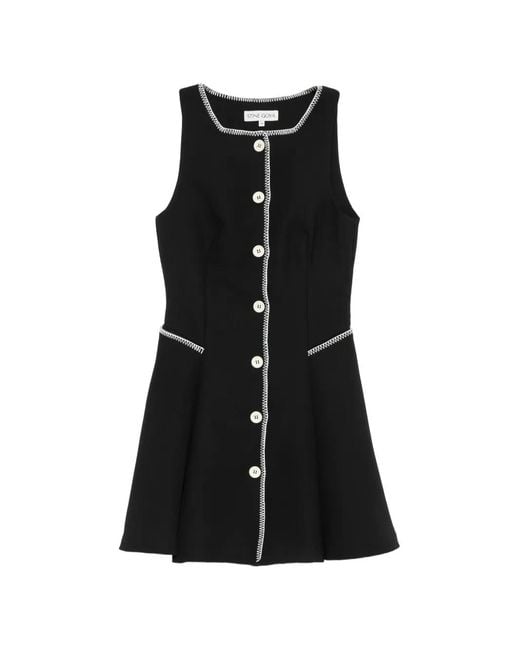 Stine Goya Black Whipstitch-Trim Button-Up Mini Dress