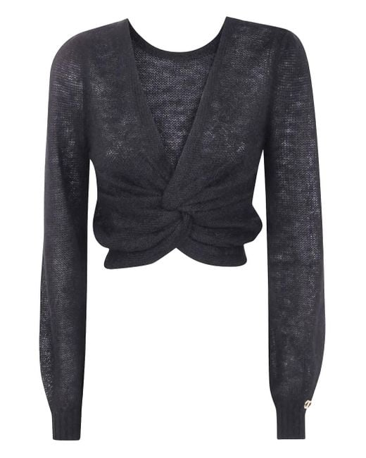 Twinset Black Twist-Front Cropped Sweater