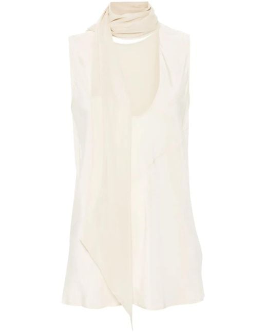 Helmut Lang White Scarf Sleeveless Top